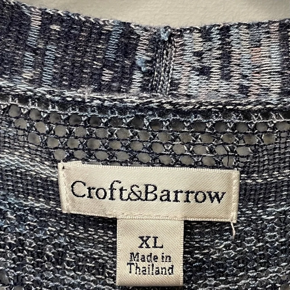 Croft & Barrow Navy Variegated Zig Zag Lightweight Open Cardigan Sz XL